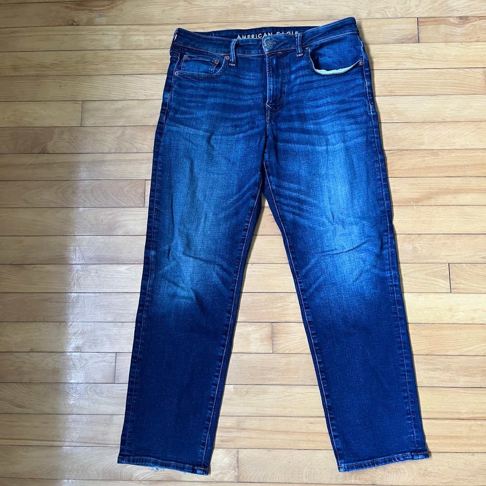 American Eagle Mens Original Straight Dark Wash Jeans 33x30 Stretch Denim